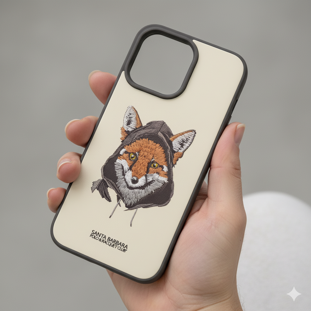 iPhone 15 Pro Max Luxury Silicone Case with 3D Fox Embroidery