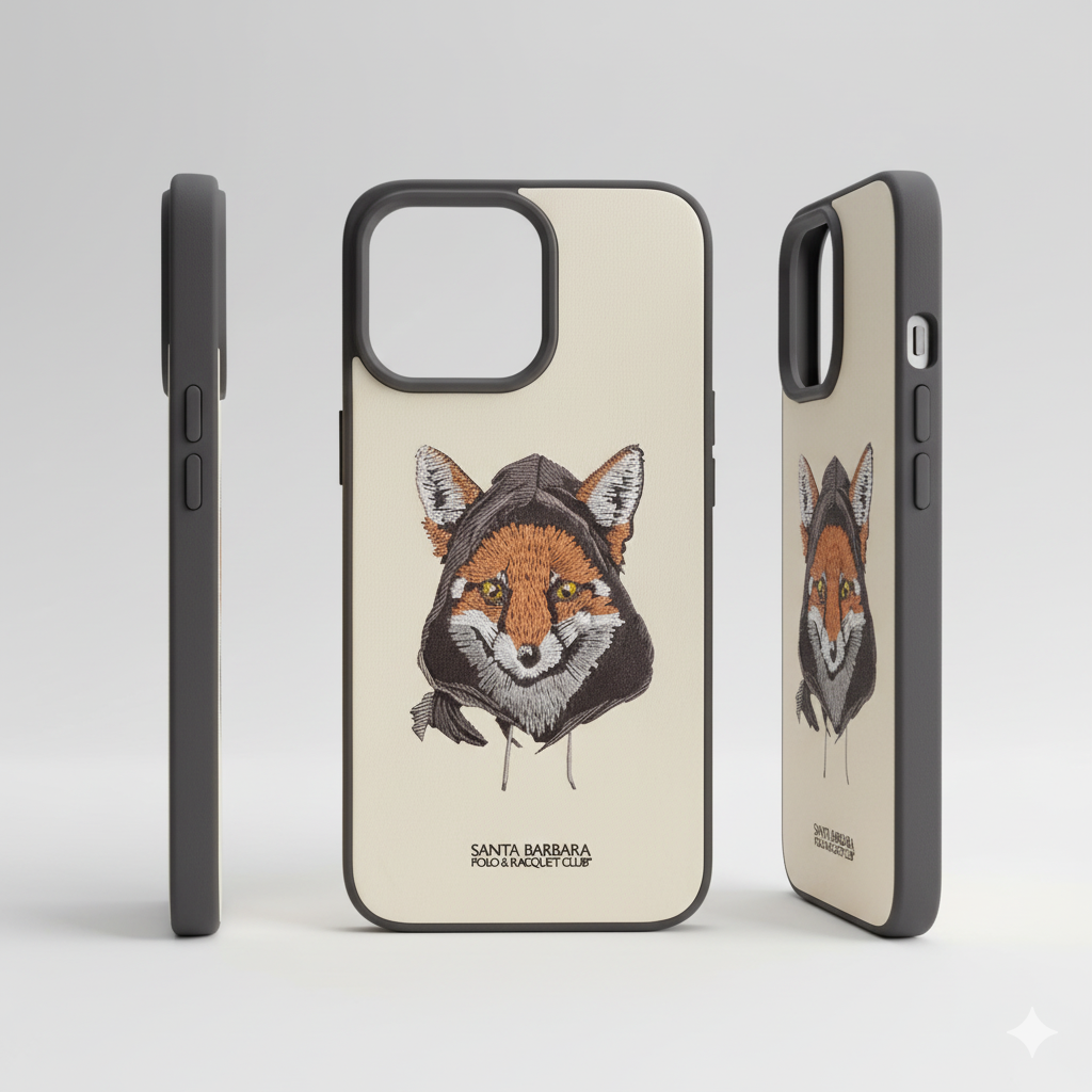 iPhone 15 Pro Max Luxury Silicone Case with 3D Fox Embroidery