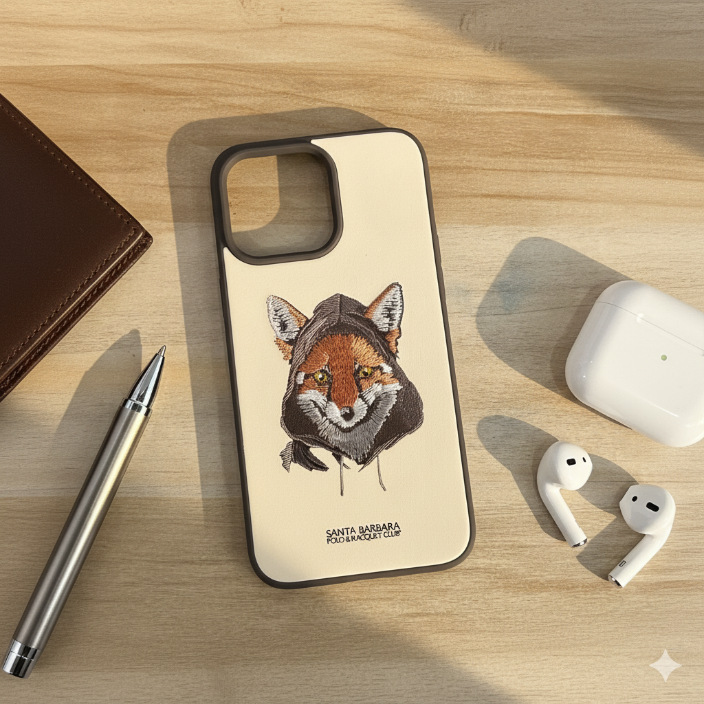 iPhone 15 Pro Max Luxury Silicone Case with 3D Fox Embroidery