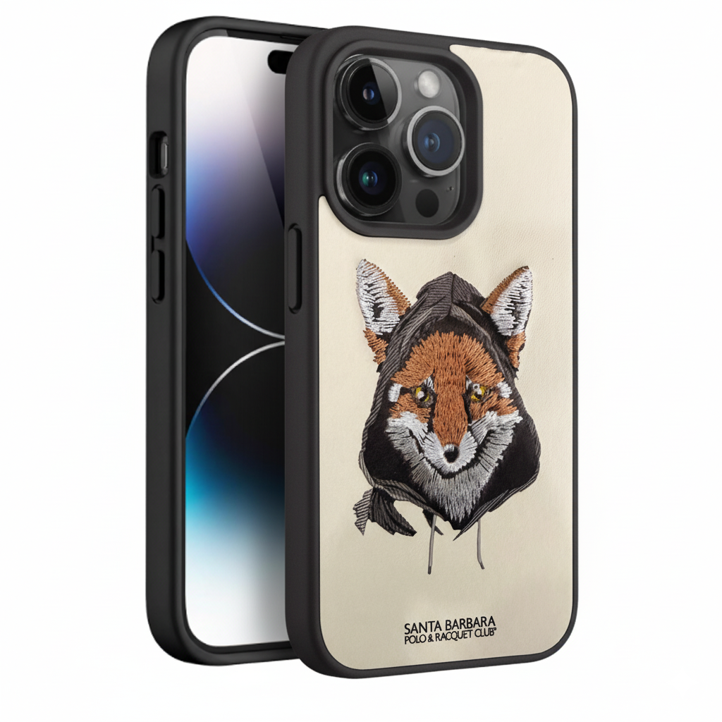 iPhone 14 Pro Luxury Silicone Case with Fox Embroidery | Shockproof & Stylish