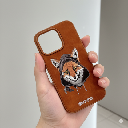 iPhone 14 Pro Premium Embroidered Fox Silicone Case | Luxury Protective Edition
