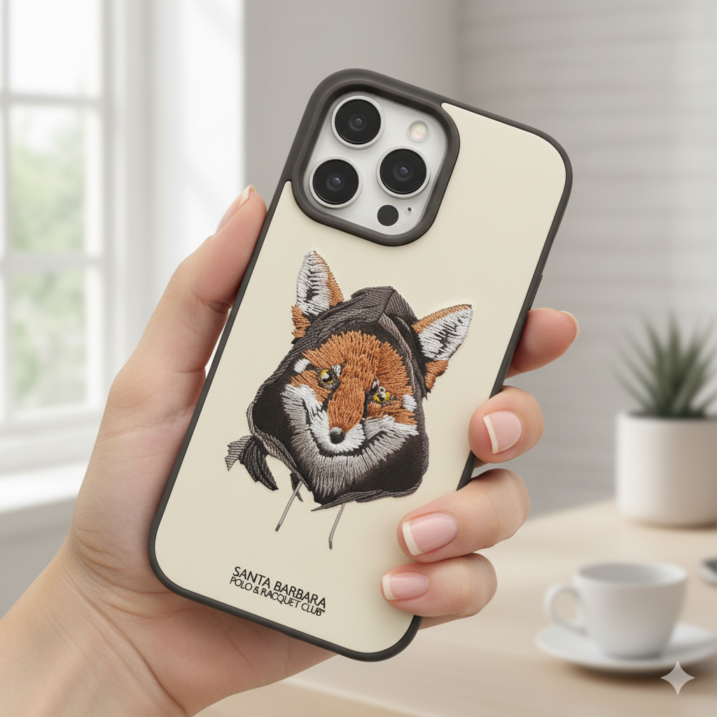 iPhone 14 Pro Luxury Silicone Case with Fox Embroidery | Shockproof & Stylish