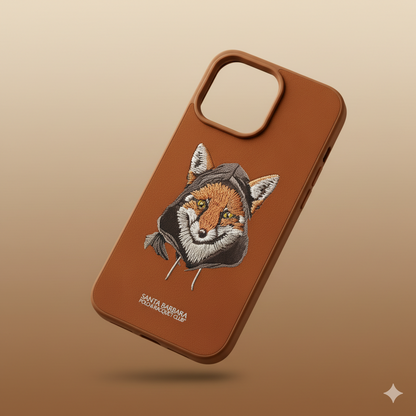 iPhone 15 Pro Max Premium Embroidered Fox Silicone Case | Brown Luxury Edition
