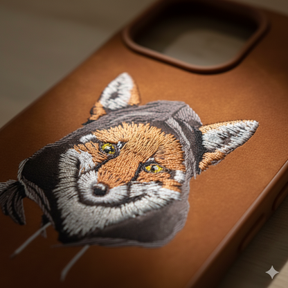 iPhone 15 Pro Max Premium Embroidered Fox Silicone Case | Brown Luxury Edition
