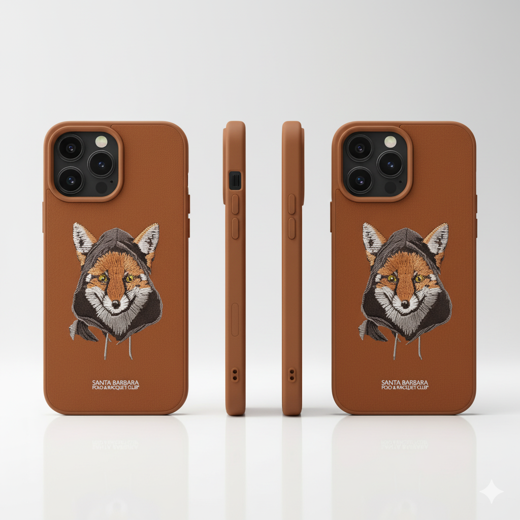 iPhone 15 Pro Max Premium Embroidered Fox Silicone Case | Brown Luxury Edition