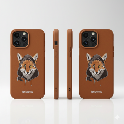 iPhone 15 Pro Max Premium Embroidered Fox Silicone Case | Brown Luxury Edition
