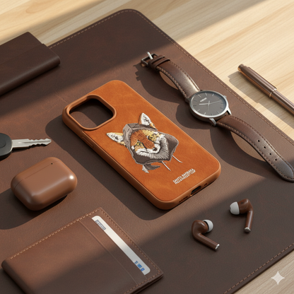 iPhone 15 Pro Max Premium Embroidered Fox Silicone Case | Brown Luxury Edition