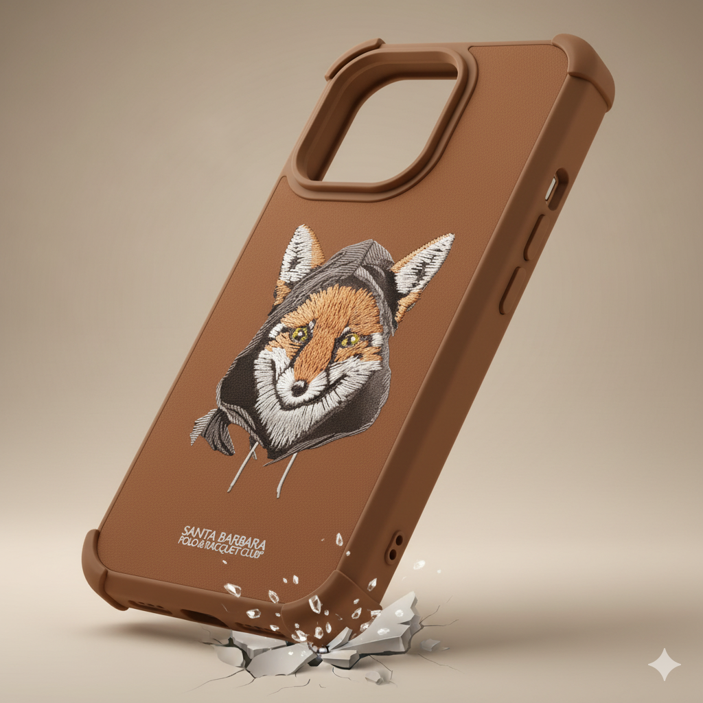 iPhone 15 Pro Max Premium Embroidered Fox Silicone Case | Brown Luxury Edition