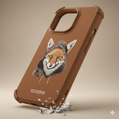 iPhone 15 Pro Max Premium Embroidered Fox Silicone Case | Brown Luxury Edition