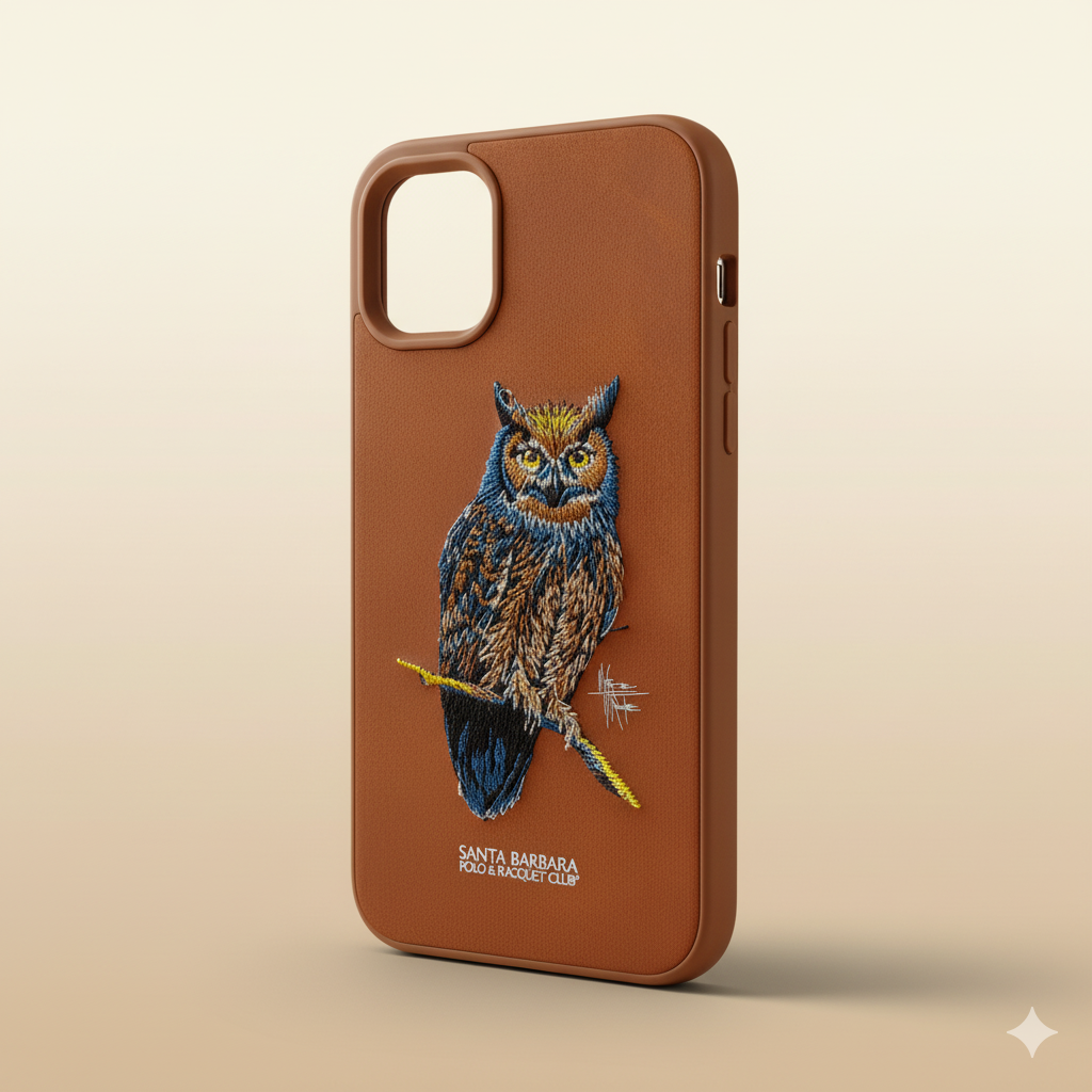 iPhone 11 Luxury Owl Embroidery Case | Brown Silicone Protective Cover