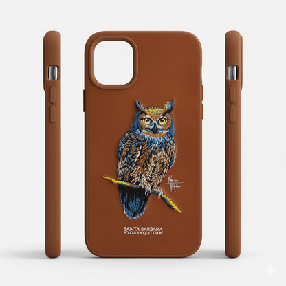iPhone 11 Luxury Owl Embroidery Case | Brown Silicone Protective Cover