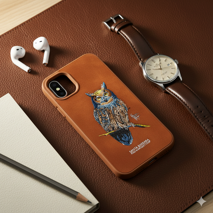 iPhone 11 Luxury Owl Embroidery Case | Brown Silicone Protective Cover