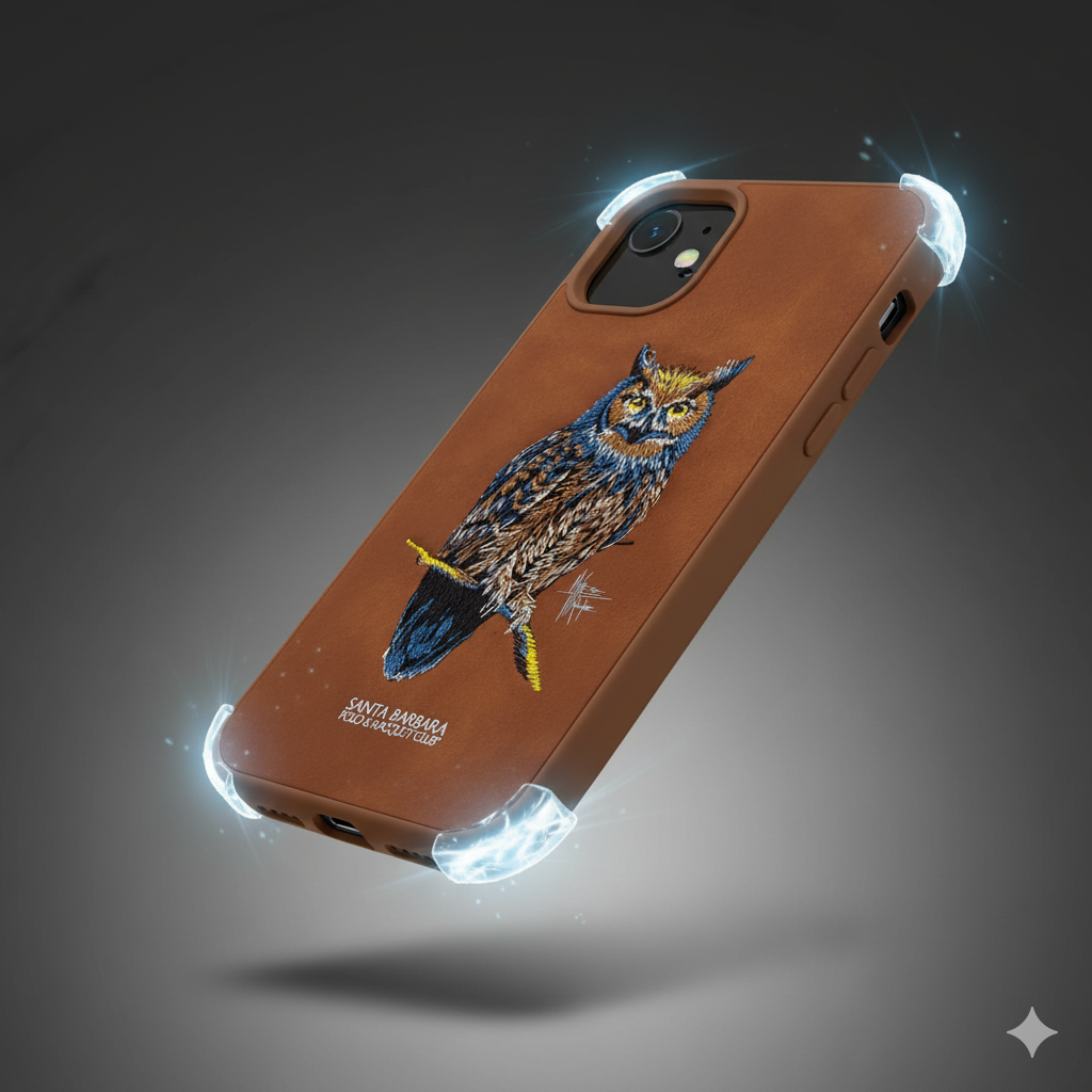 iPhone 11 Luxury Owl Embroidery Case | Brown Silicone Protective Cover