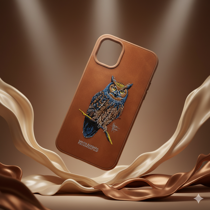 iPhone 11 Luxury Owl Embroidery Case | Brown Silicone Protective Cover