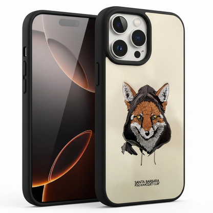iPhone 16 Pro Max Premium Embroidered Fox Silicone Case | Luxury Cream Edition