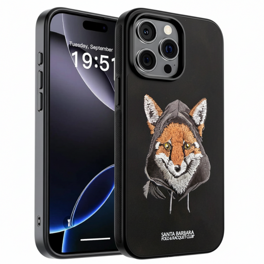iPhone 16 Pro Luxury Fox Embroidery Case | Shockproof Silicone Cover
