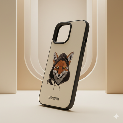 iPhone 16 Pro Max Premium Embroidered Fox Silicone Case | Luxury Cream Edition