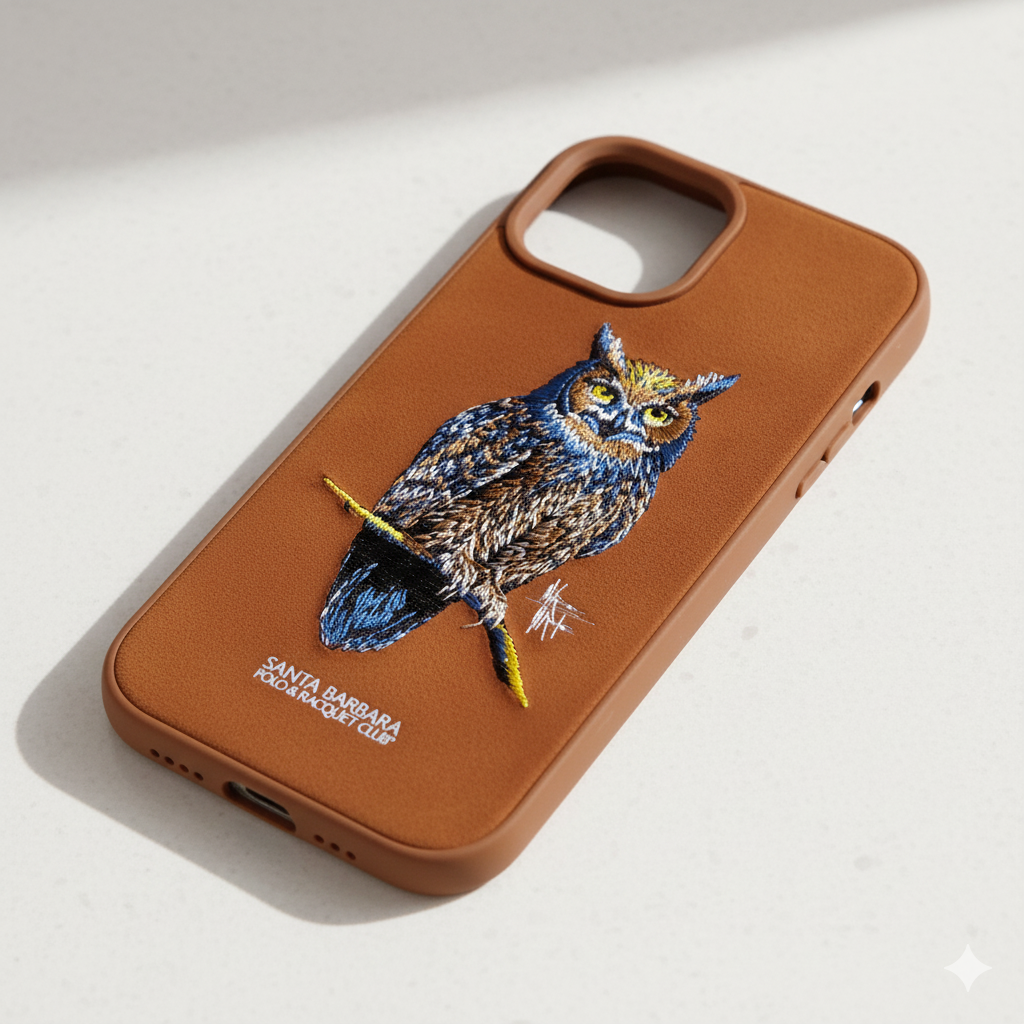iPhone 15 Designer Embroidered Owl Back Cover – Stylish & Durable Protection