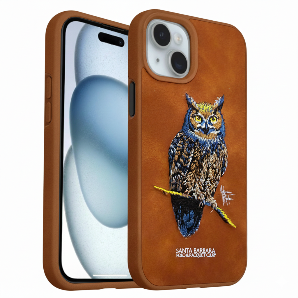 iPhone 15 Designer Embroidered Owl Back Cover – Stylish & Durable Protection