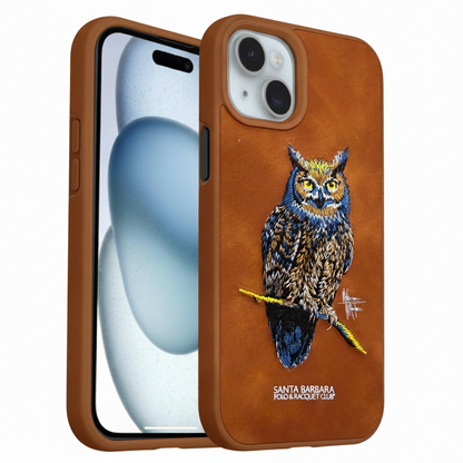 iPhone 15 Designer Embroidered Owl Back Cover – Stylish & Durable Protection