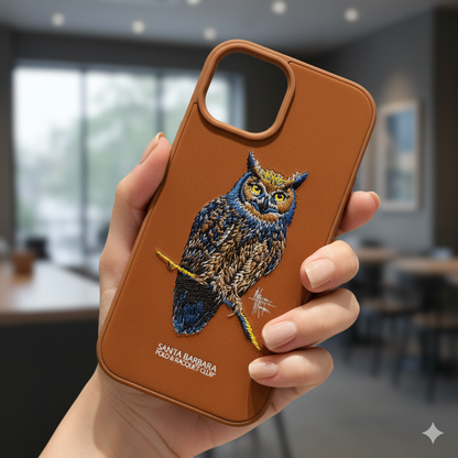 iPhone 15 Designer Embroidered Owl Back Cover – Stylish & Durable Protection