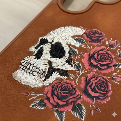 Samsung S25 Ultra Vintage Brown Skull Art Case – Luxury Leather Floral Embroidered Cover