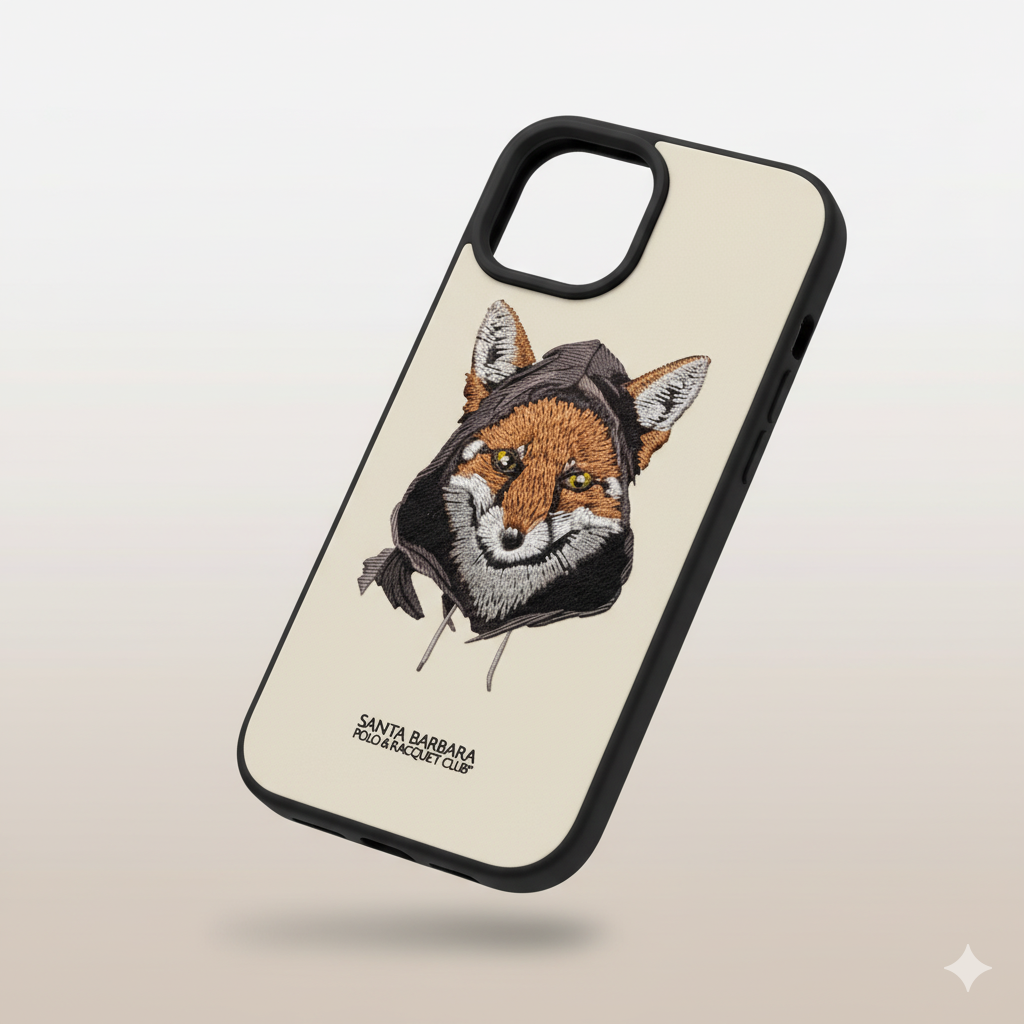 iPhone 15 Designer Case with 3D Embroidered Fox | Soft Silicone Finish
