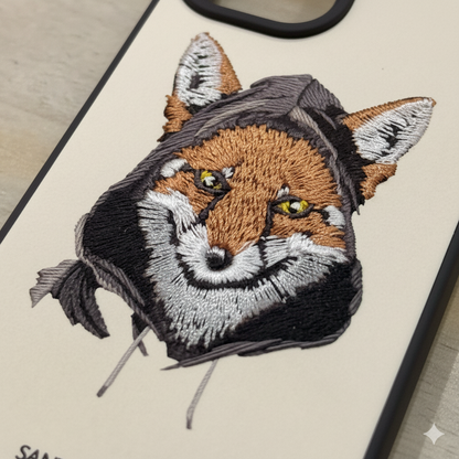 iPhone 15 Designer Case with 3D Embroidered Fox | Soft Silicone Finish