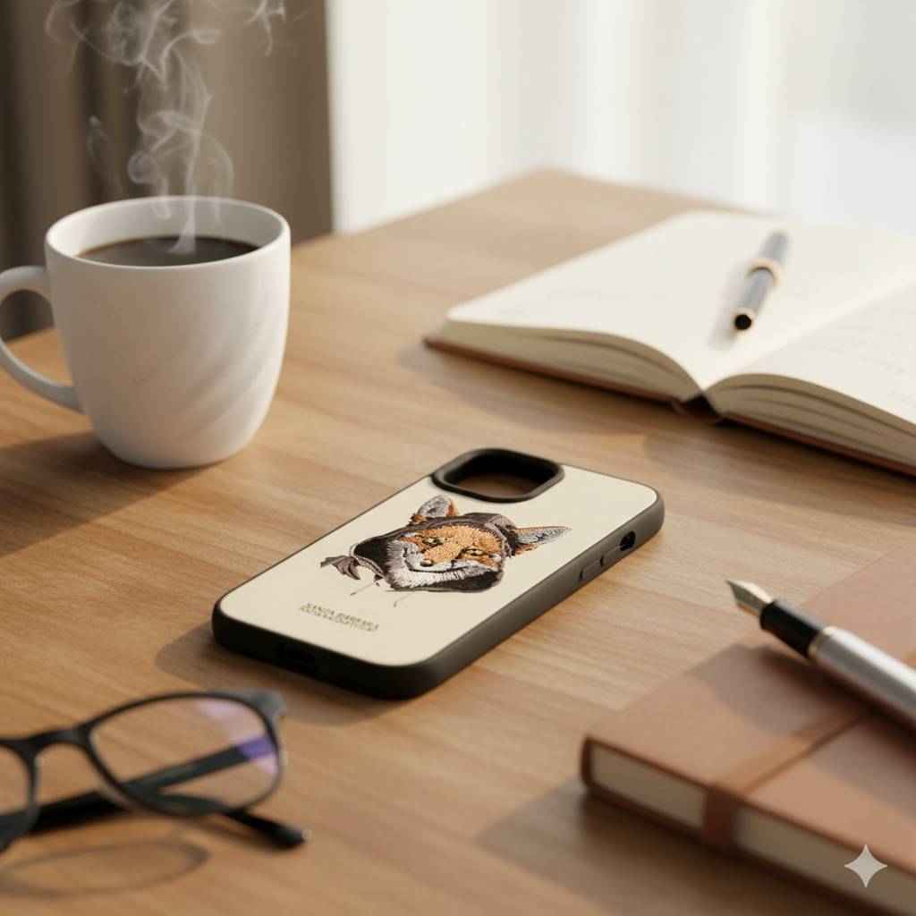 iPhone 15 Designer Case with 3D Embroidered Fox | Soft Silicone Finish