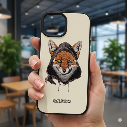 iPhone 15 Designer Case with 3D Embroidered Fox | Soft Silicone Finish