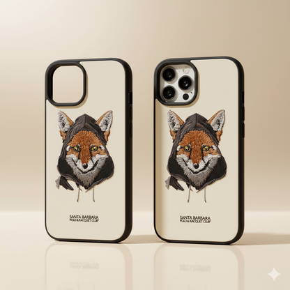 iPhone 15 Designer Case with 3D Embroidered Fox | Soft Silicone Finish
