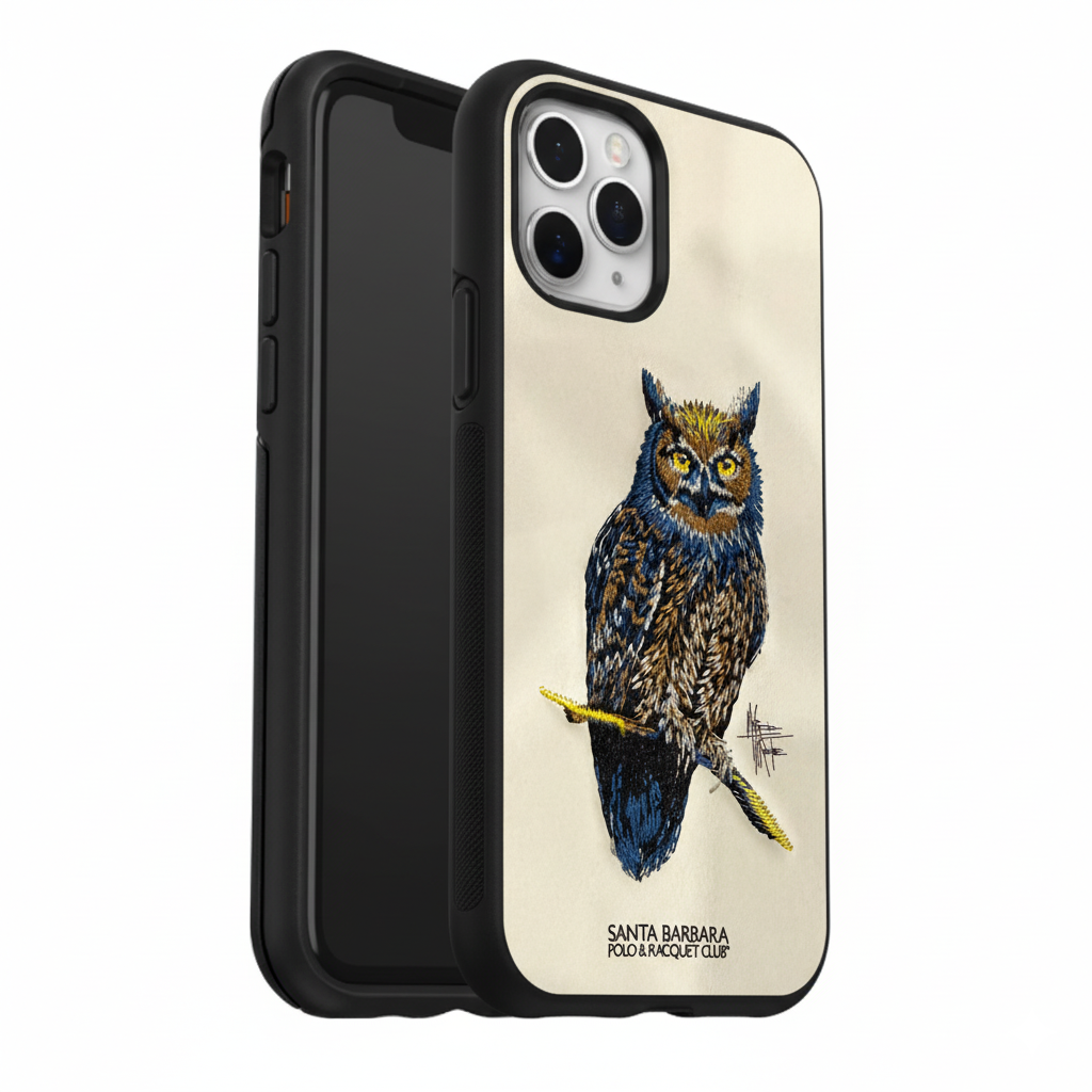 iPhone 11 Pro Luxury Leather Texture Case with Owl Embroidery