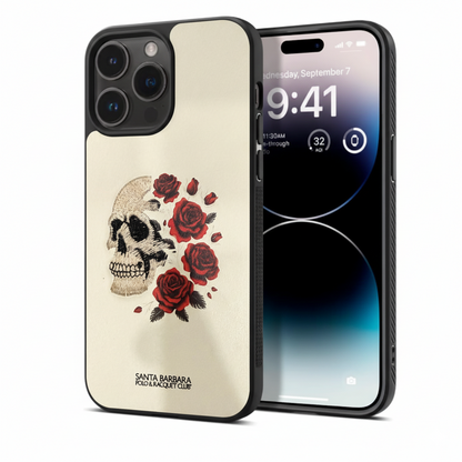 iPhone 14 Pro Max Designer Case with Skull and Roses – Shockproof Leather Cover