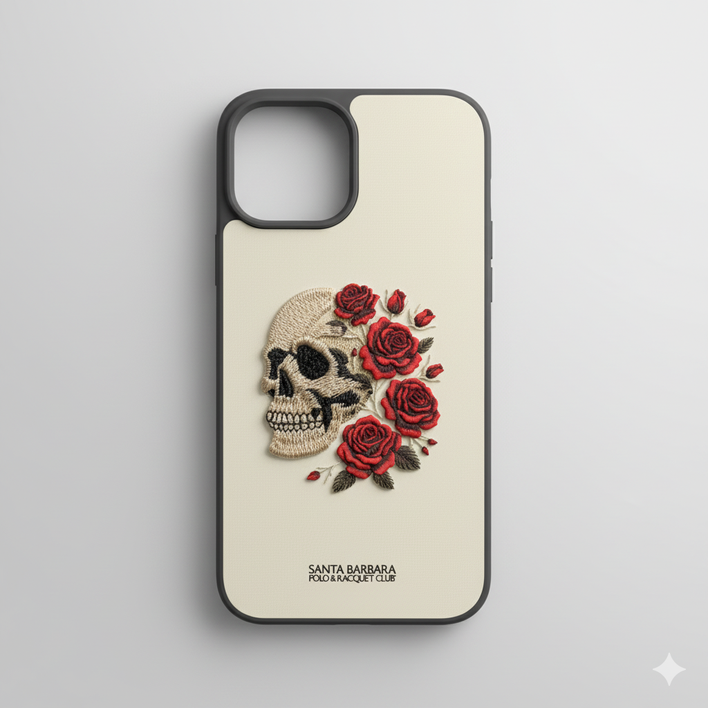 iPhone 14 Pro Max Designer Case with Skull and Roses – Shockproof Leather Cover