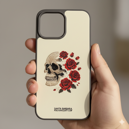 iPhone 14 Pro Max Designer Case with Skull and Roses – Shockproof Leather Cover