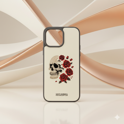 iPhone 14 Pro Max Designer Case with Skull and Roses – Shockproof Leather Cover