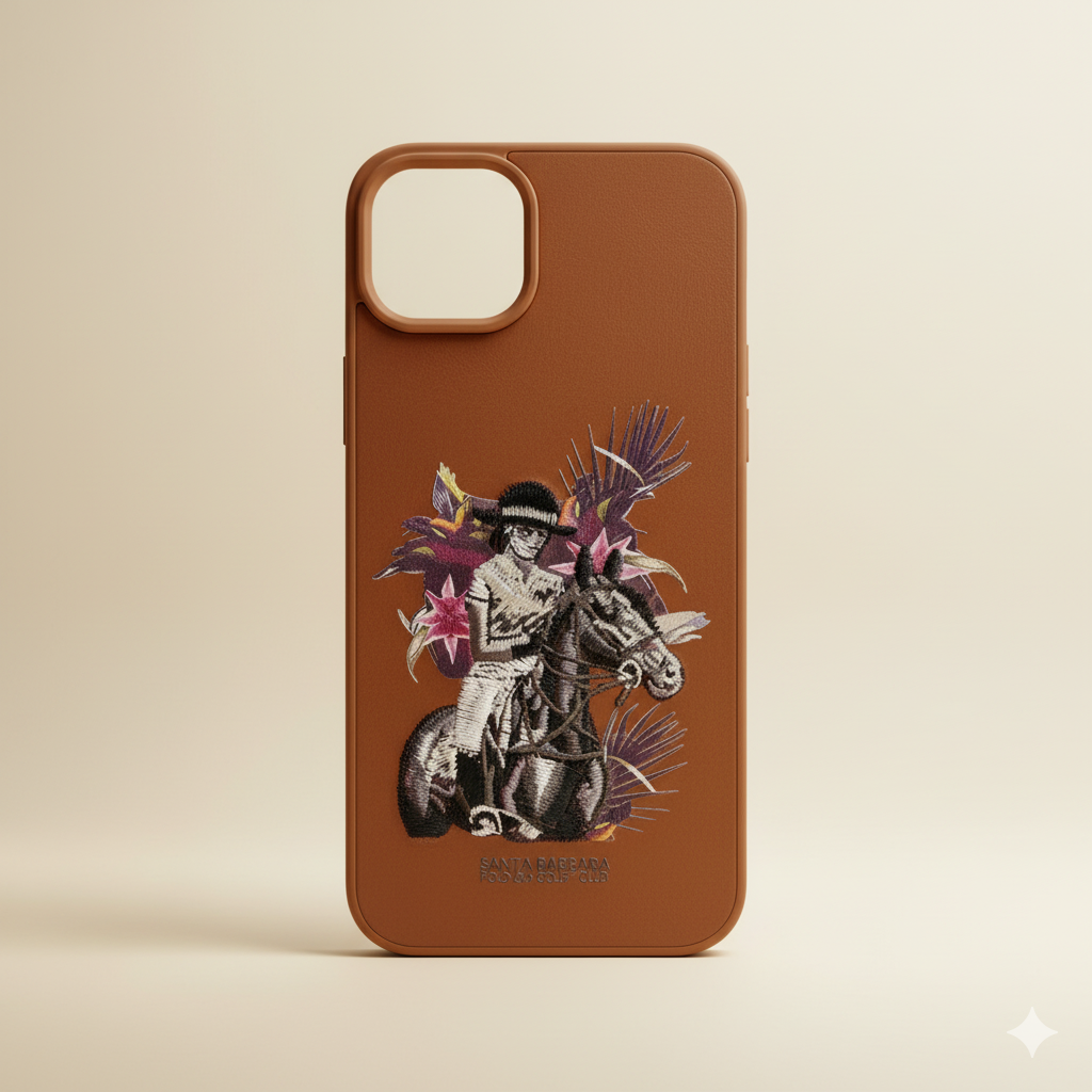 iPhone 15 Plus Premium Embroidered Horse Rider Back Cover – Luxury Leather Finish Case