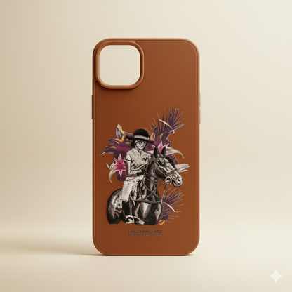 iPhone 15 Plus Premium Embroidered Horse Rider Back Cover – Luxury Leather Finish Case