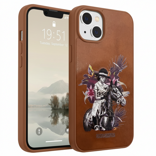 iPhone 15 Plus Premium Embroidered Horse Rider Back Cover – Luxury Leather Finish Case