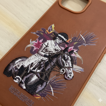 iPhone 15 Plus Premium Embroidered Horse Rider Back Cover – Luxury Leather Finish Case