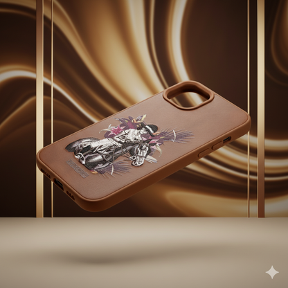 iPhone 15 Plus Premium Embroidered Horse Rider Back Cover – Luxury Leather Finish Case