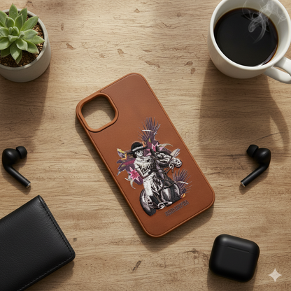 iPhone 15 Plus Premium Embroidered Horse Rider Back Cover – Luxury Leather Finish Case