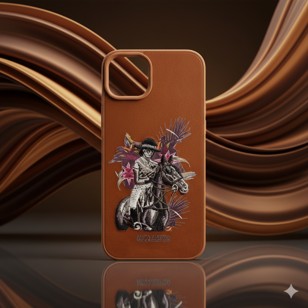 iPhone 15 Plus Premium Embroidered Horse Rider Back Cover – Luxury Leather Finish Case