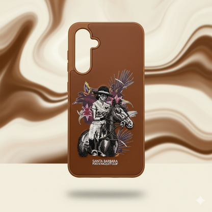 Samsung S23 FE Brown Leather Case – Premium Embroidered Horse Rider Design