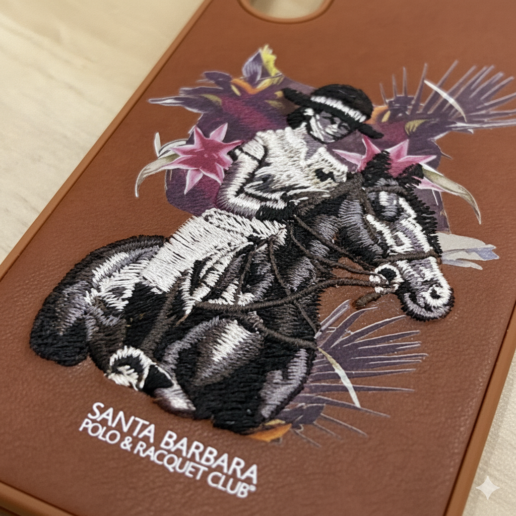 Samsung S23 FE Brown Leather Case – Premium Embroidered Horse Rider Design