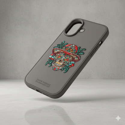 iPhone 16 Premium Embroidered Skull Back Cover – Luxury Floral Design Case