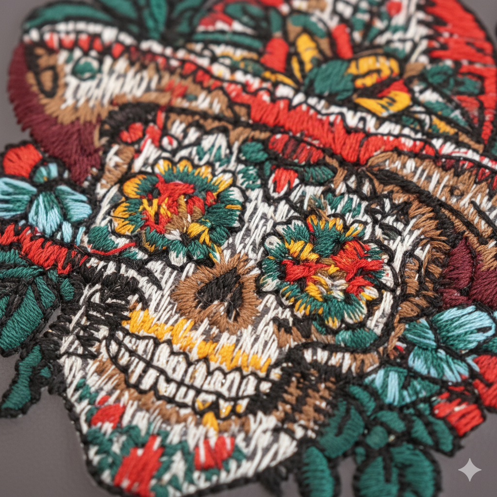 iPhone 16 Premium Embroidered Skull Back Cover – Luxury Floral Design Case