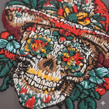 iPhone 16 Premium Embroidered Skull Back Cover – Luxury Floral Design Case