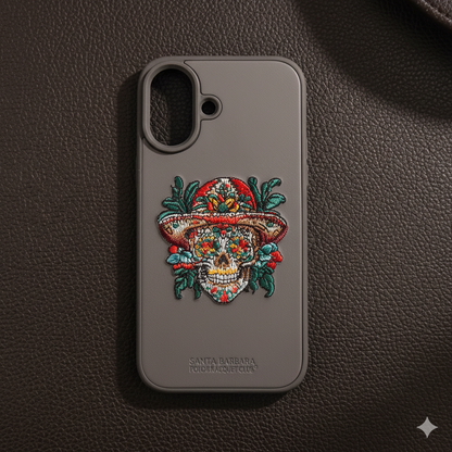 iPhone 16 Premium Embroidered Skull Back Cover – Luxury Floral Design Case