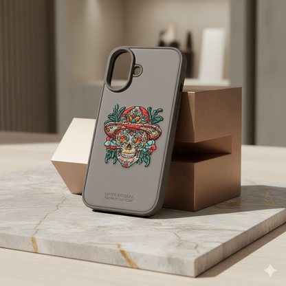 iPhone 16 Premium Embroidered Skull Back Cover – Luxury Floral Design Case
